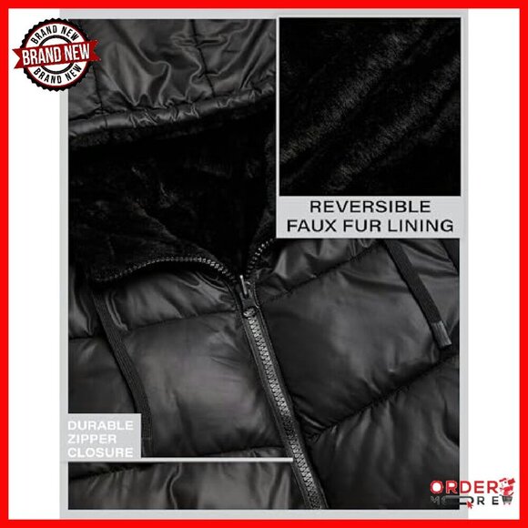 Reversible Quilted Parka Puffer Coat with Faux Fur Lined Hood - Picture 4 of 8